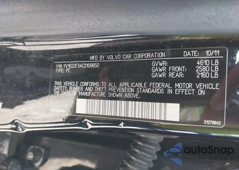 2012 Volvo S60 T5 z USA, uszkodzony, nr VIN YV1622FS4C2109850